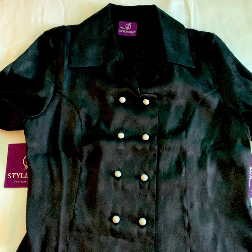 Vintage 70s  funky or dressy woman’s top black with pearl buttons…